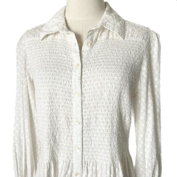 Double D Ranch 100% Cotton Smocked Mini Dress in White Size Medium - Picture 3 of 6